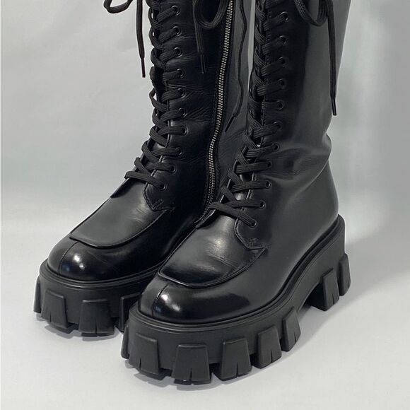 Prada Lug-Sole Tall Leather Combat Boots size 36 - Picture 6 of 15